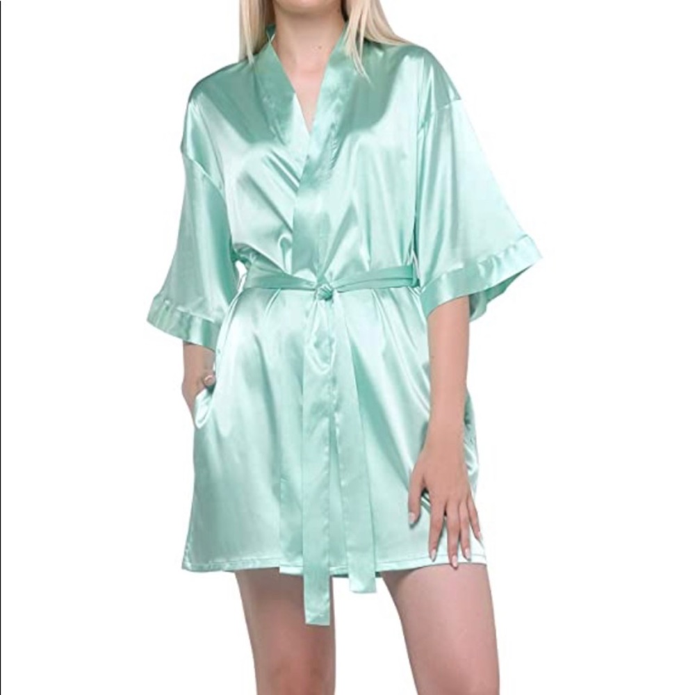 Set of 2 !! Teal / Mint Satin Wedding Robes !! - Picture 3 of 6